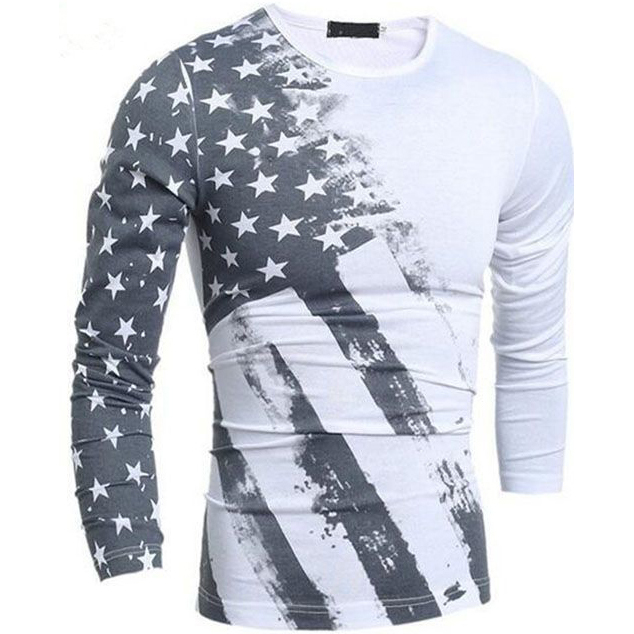 American Flag Printed Grey Full Sleeve T-Shirt