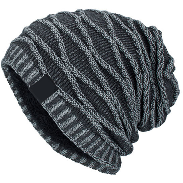 Grey Solid Knitted Warm Winter Beanies
