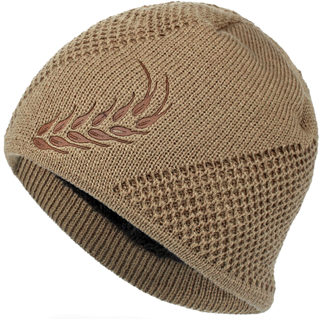 Velvet Embroidered Wheat Ears Outdoor Jacquard Knitted Warm Beanie