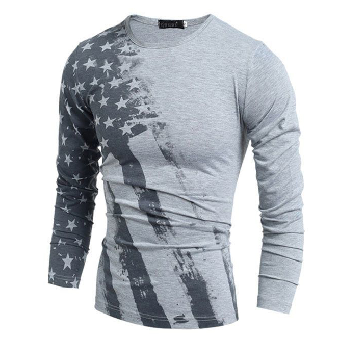 American Flag Printed Grey Full Sleeve T-Shirt