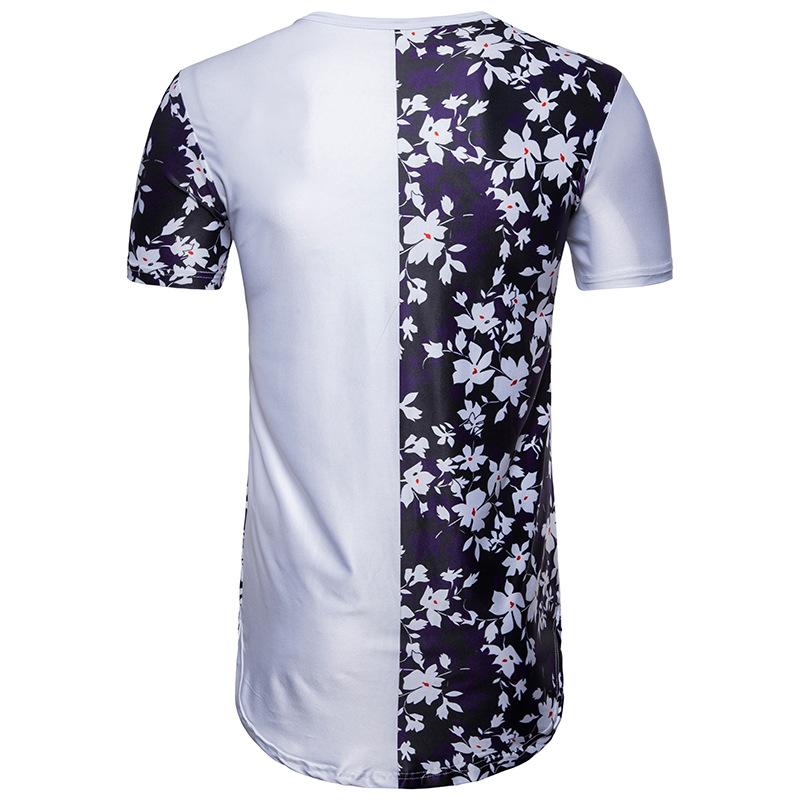 White Blue Floral Colorblock Printed T Shirt