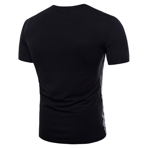 Slim Fit Black Patchwork T-Shirt