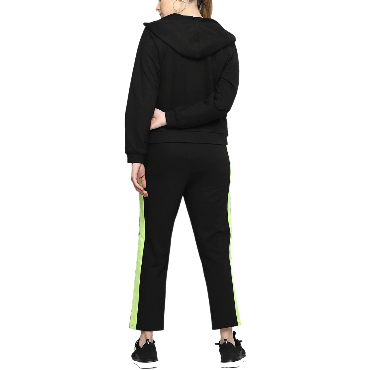 Solid Black Yellow Stripes Tracksuits Women