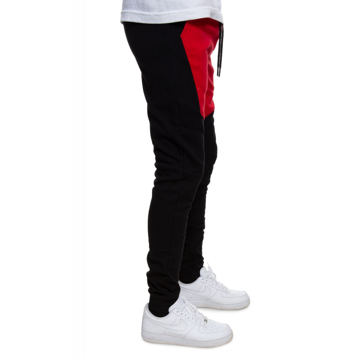 Red Patchwork Style Black Jogger Pants
