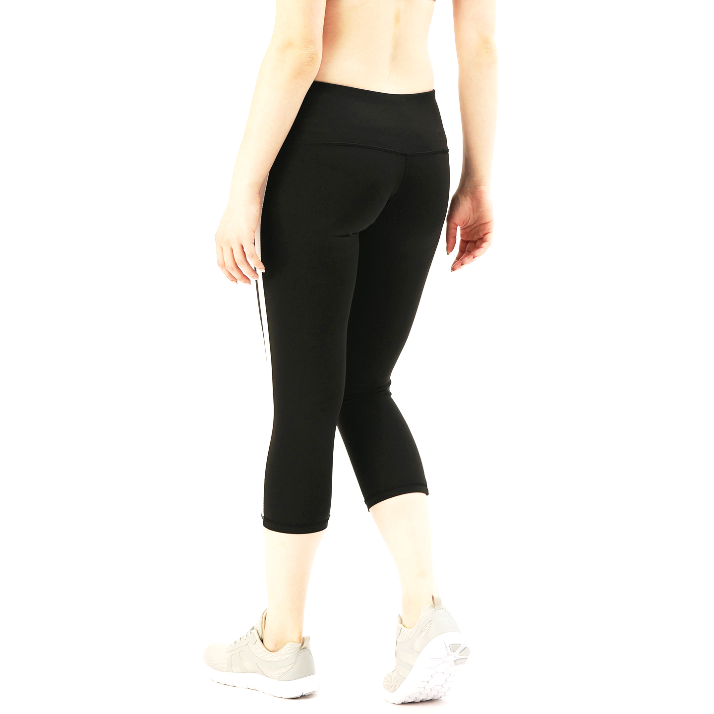Solid Black Side Striped Yoga Capri Pants