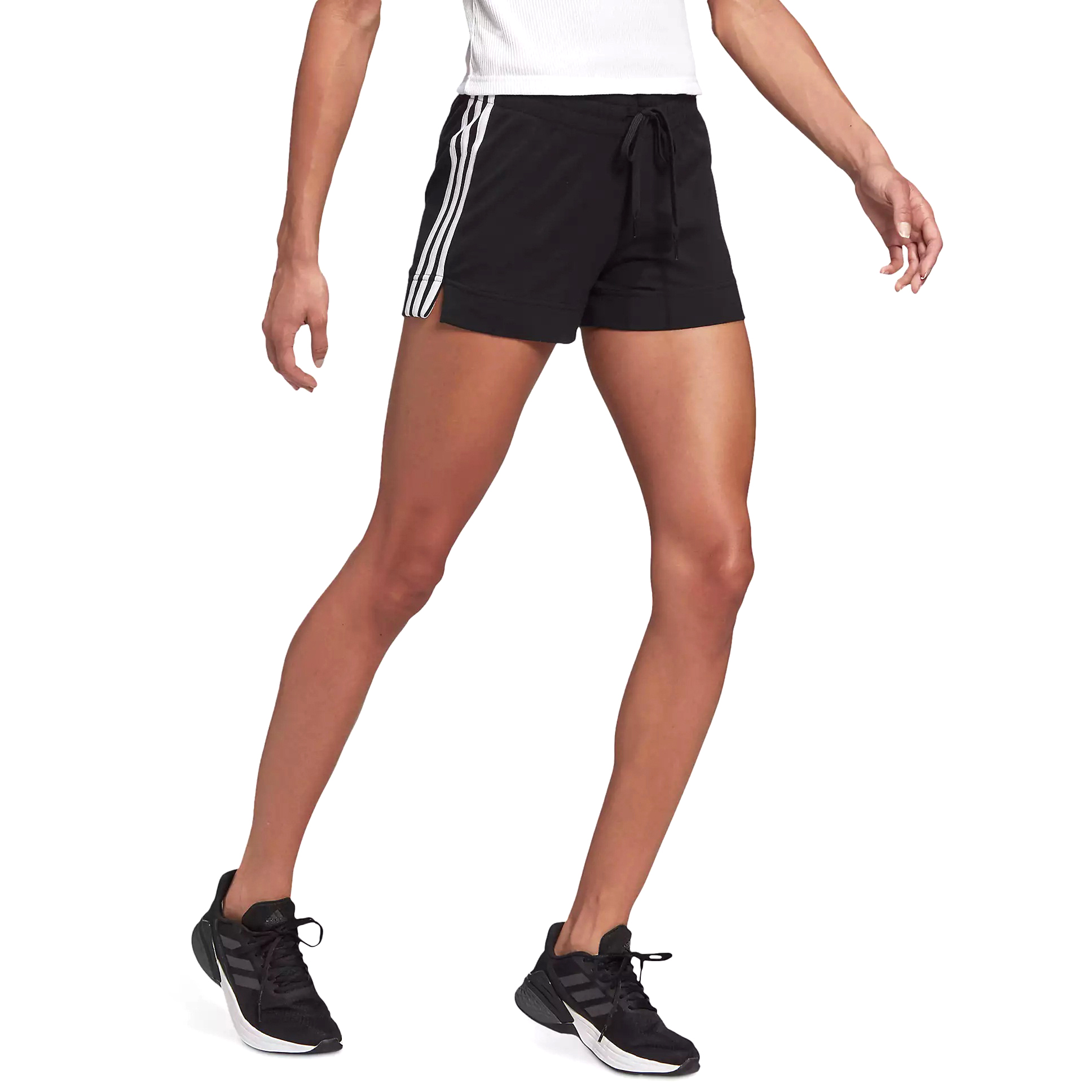 Solid Black Side 3 Stripes Running Shorts